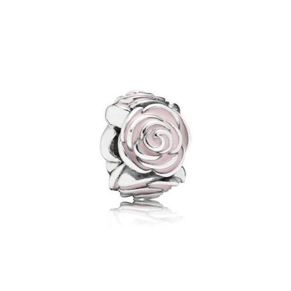Pandora CA Sterling Silver Rose Garden Clip Charm with Pink Enamel