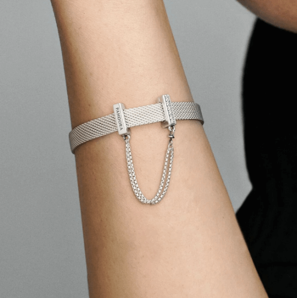 Pandora CA Sterling Silver Safety Chain With Clear Cubic Zirconia