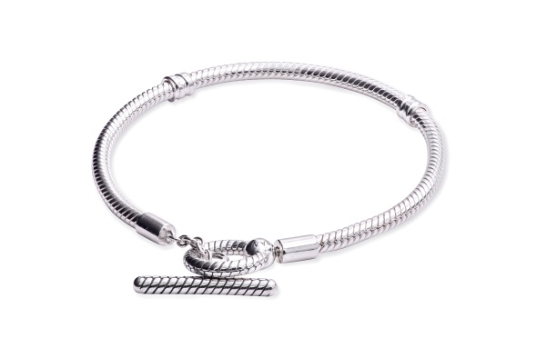 Pandora CA Sterling Silver Women Moments T Bar Snake Chain Charm Bracelet