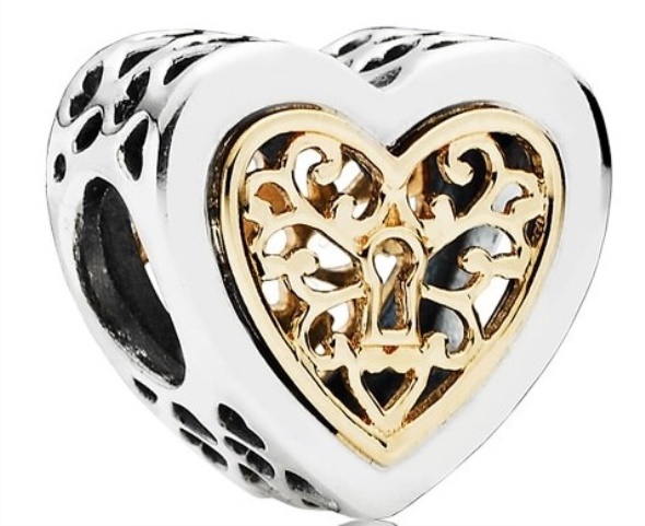 Pandora CA Sterling Silver and Gold Locked Hearts Charm