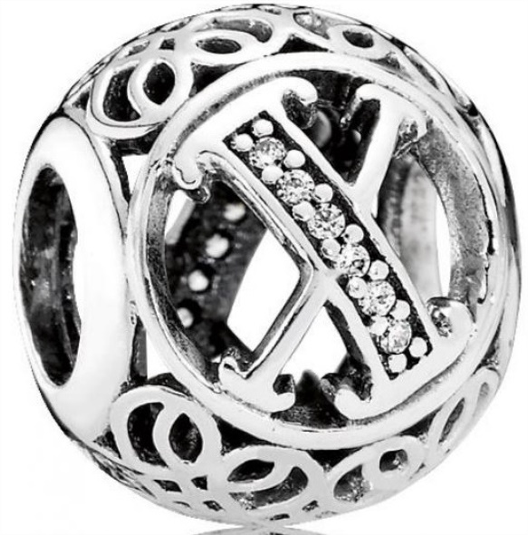 Pandora CA Sterling Silver with Cubic Zirconia Letter X Alphabet Charm