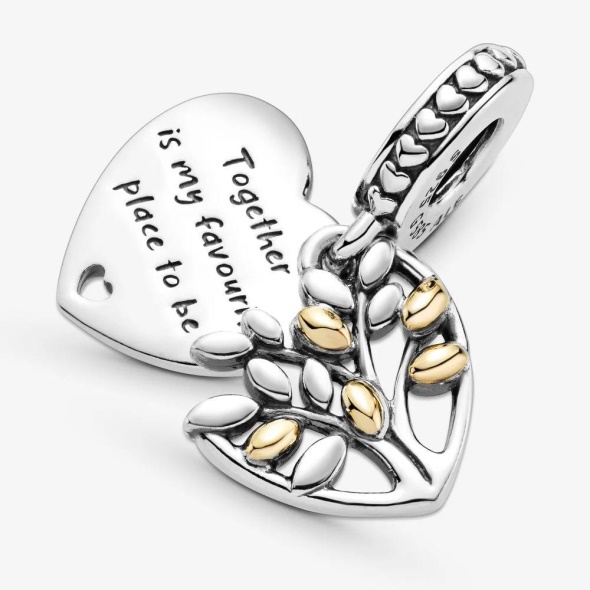 Pandora CA Two Tone Family Tree Heart Dangle Charm