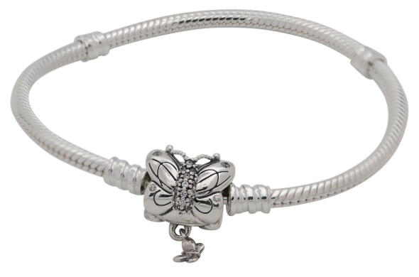 Pandora CA Women Sterling Silver Snake Chain Charm Bracelet with Butterfly Clasp