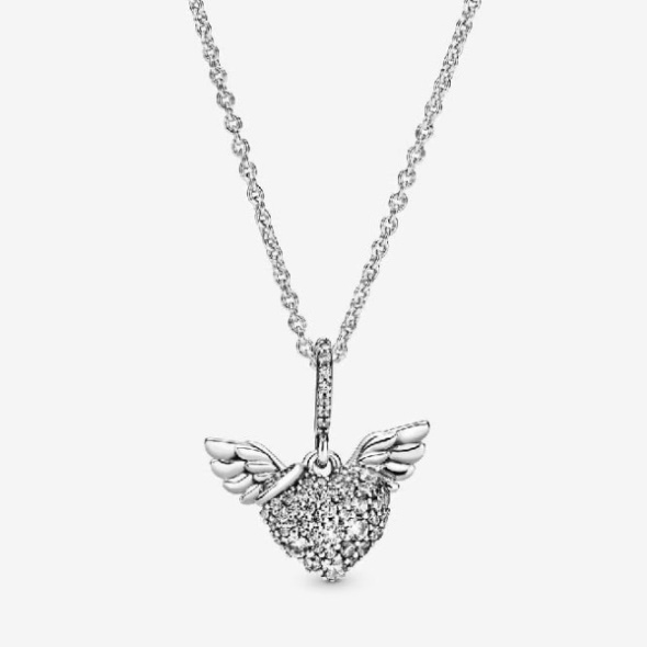 Pave Heart  Angel Wings Necklace Pandora CA