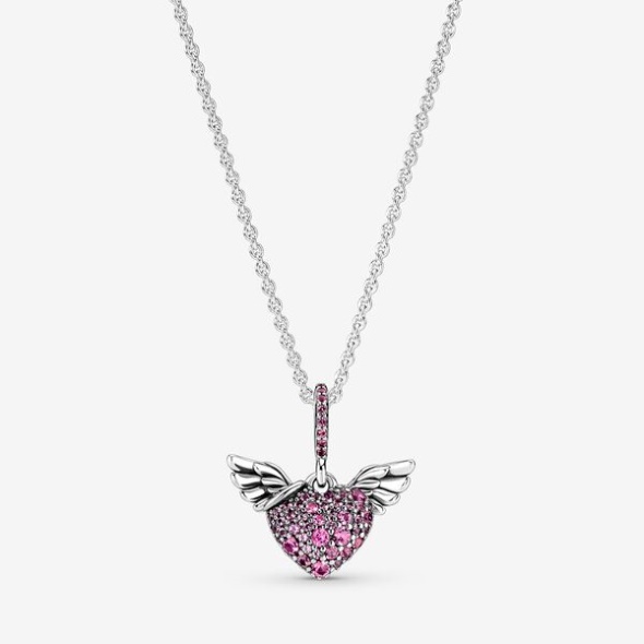 Pave Heart Angel Wings Necklace Pandora CA