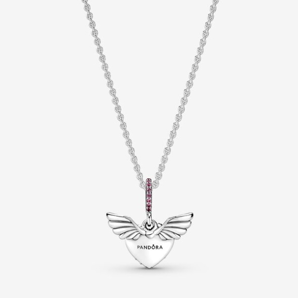 Pave Heart Angel Wings Necklace Pandora CA