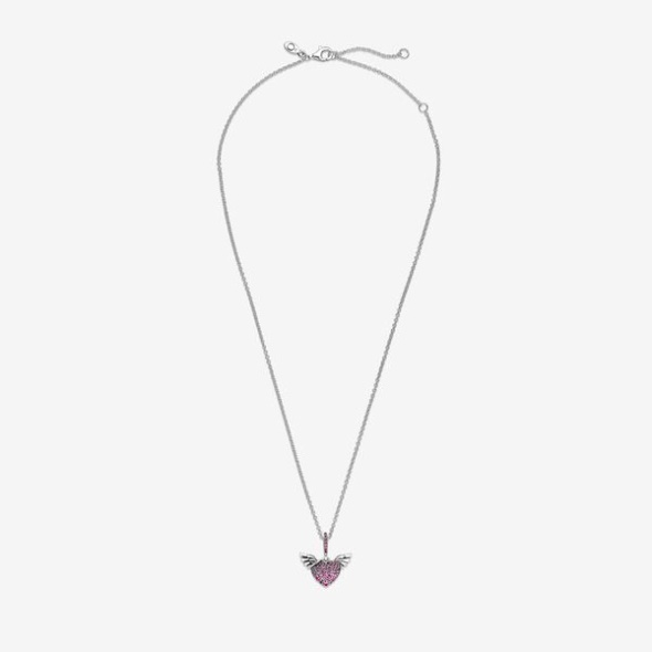 Pave Heart Angel Wings Necklace Pandora CA