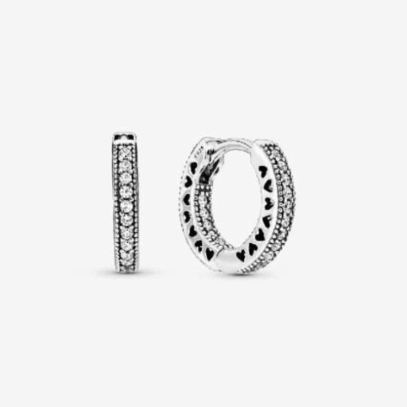 Pave Heart Hoop Earrings Pandora CA