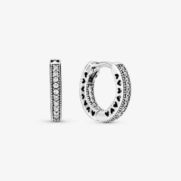 Pave Heart Hoop Earrings Pandora CA Sterling Silver