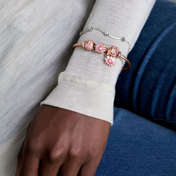 Pink Daisy Flower Charm Pandora CA Rose Gold Plated