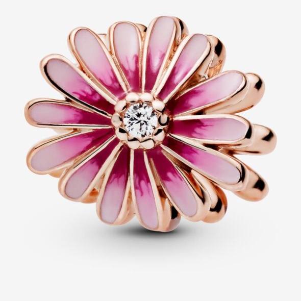 Pink Daisy Flower Charm Pandora CA Rose Gold Plated