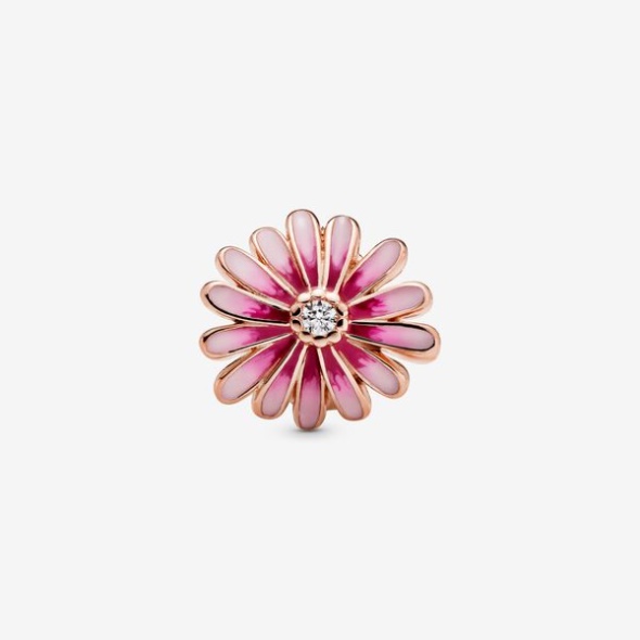 Pink Daisy Flower Charm Pandora CA Rose Gold Plated