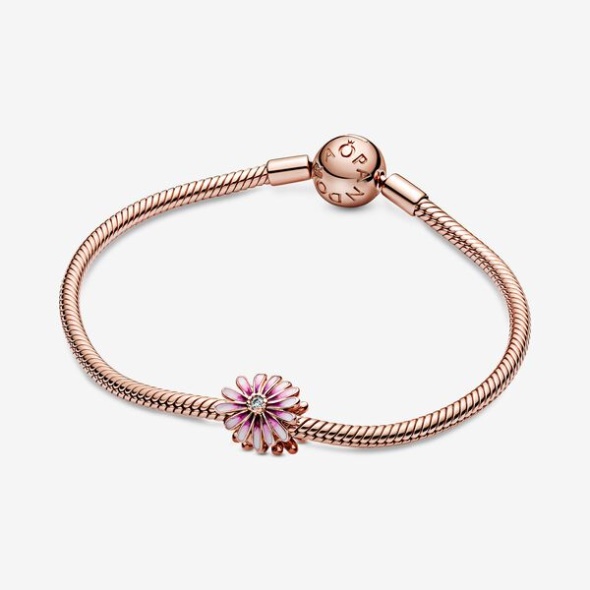 Pink Daisy Flower Charm Pandora CA Rose Gold Plated