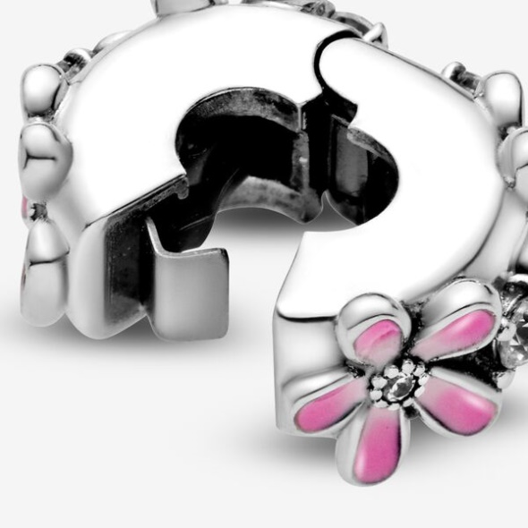 Pink Daisy Flower Clip Charm Pandora CA Sterling Silver