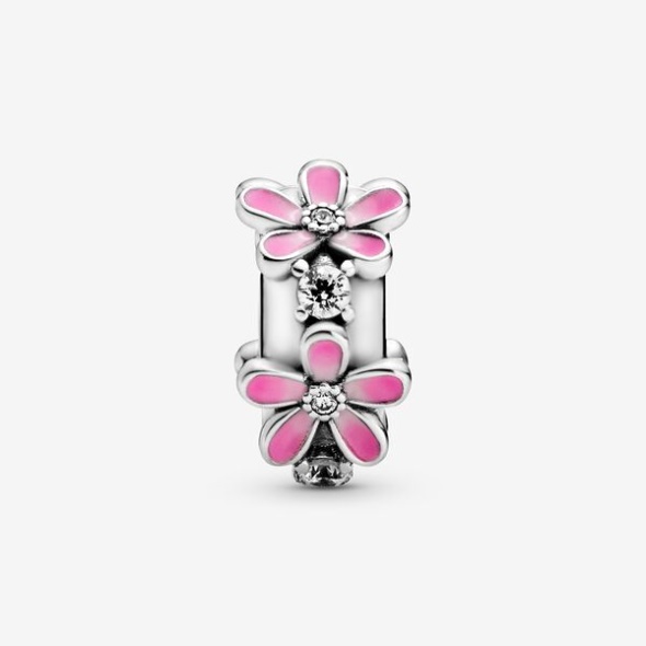Pink Daisy Flower Clip Charm Pandora CA Sterling Silver