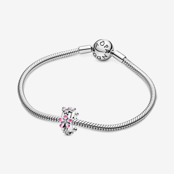 Pink Daisy Flower Clip Charm Pandora CA Sterling Silver