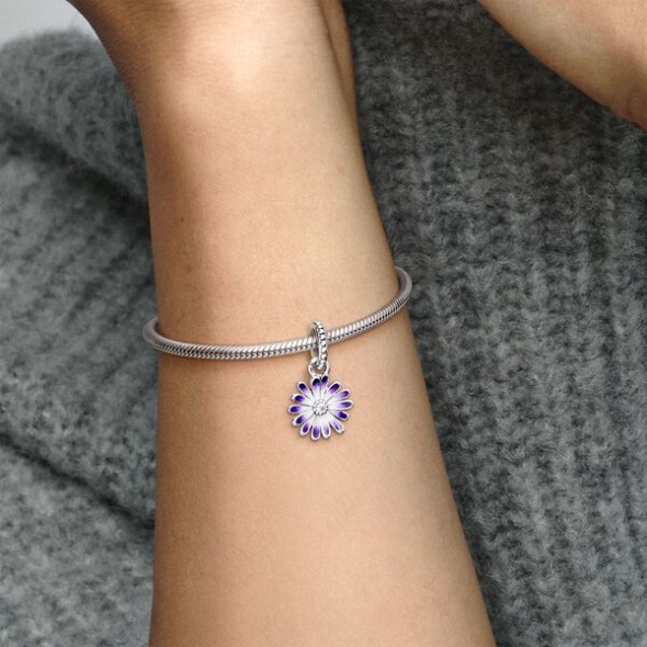 Purple Daisy Dangle Charm Pandora CA Sterling Silver