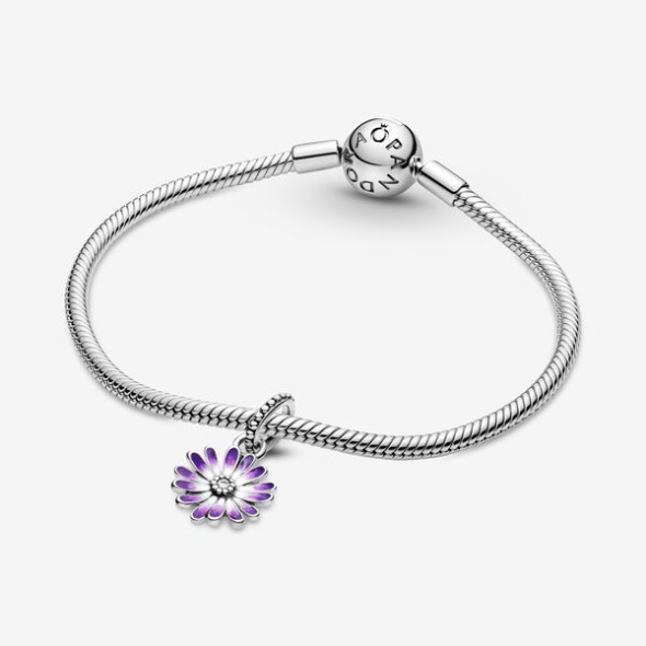 Purple Daisy Dangle Charm Pandora CA Sterling Silver
