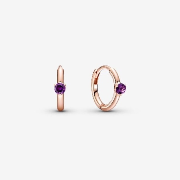 Purple Solitaire Huggie Hoop Earrings Pandora CA
