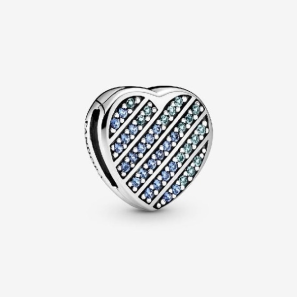 Reflexions Blue Pave Heart Clip Charms Pandora CA