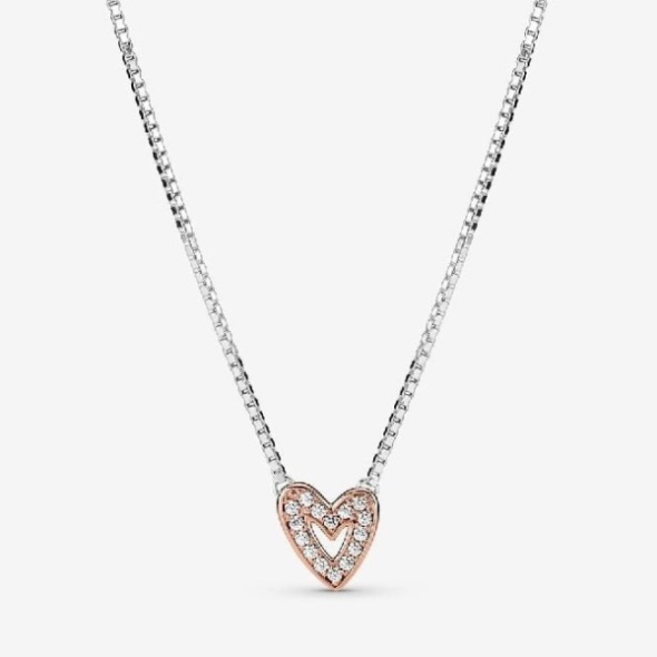 Rose Gold Sparkling Freehand Heart Necklace Pandora CA