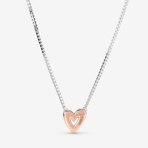 Rose Gold Sparkling Freehand Heart Necklace Pandora CA