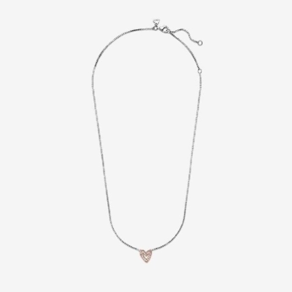 Rose Gold Sparkling Freehand Heart Necklace Pandora CA