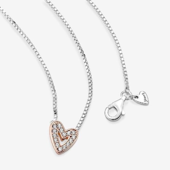 Rose Gold Sparkling Freehand Heart Necklace Pandora CA