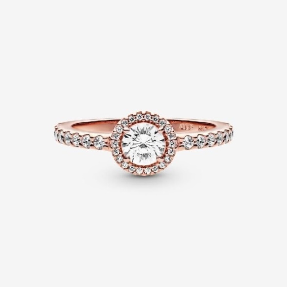 Rose Pandora CA Classic Sparkle Halo Ring