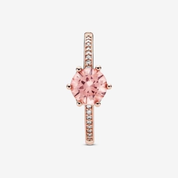 Rose Pink Sparkling Crown Pandora CA Solitaire Ring