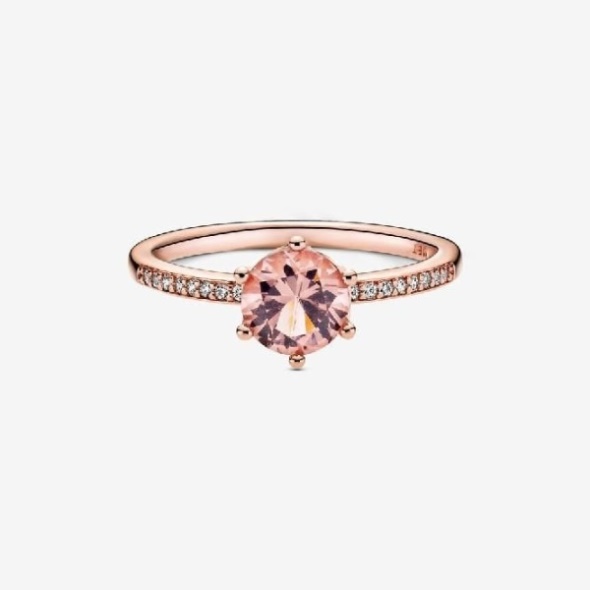 Rose Pink Sparkling Pandora CA Crown Solitaire Ring