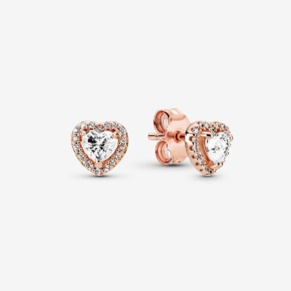 Rose Sparkling Elevated Heart Stud Earrings Pandora CA
