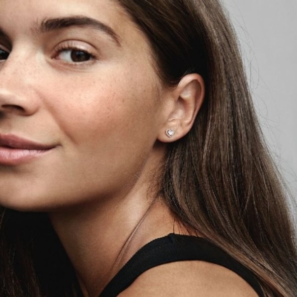 Rose Sparkling Elevated Heart Stud Earrings Pandora CA