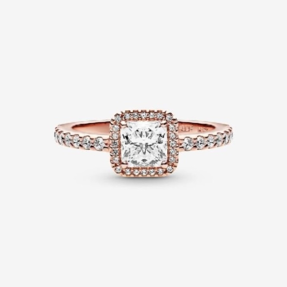 Rose Square Pandora CA Sparkle Halo Ring