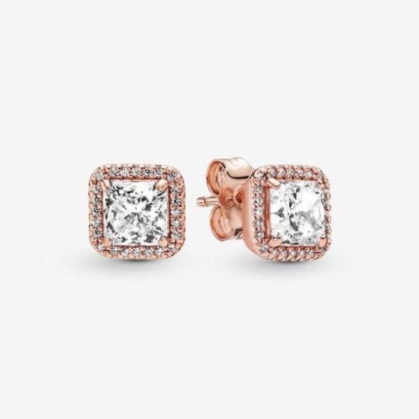 Rose Square Sparkle Halo Stud Earrings Pandora CA