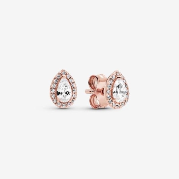 Rose Teardrop Halo Stud Earrings Pandora CA