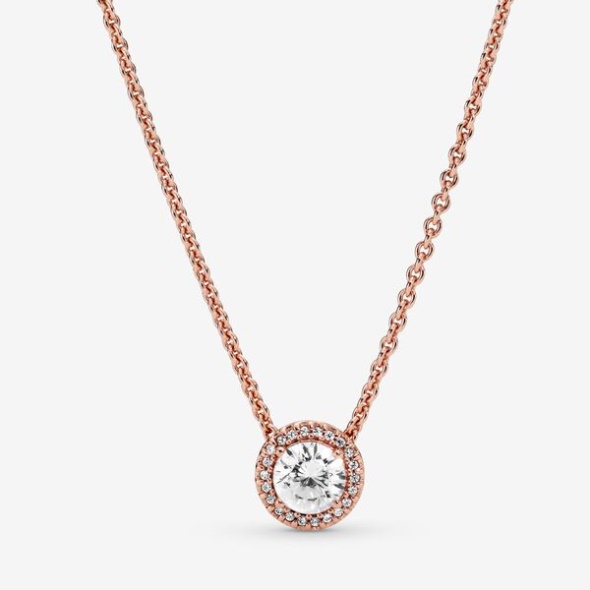 Round Sparkle Halo Necklace Pandora CA Rose Gold Plated