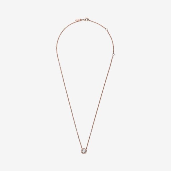 Round Sparkle Halo Necklace Pandora CA Rose Gold Plated