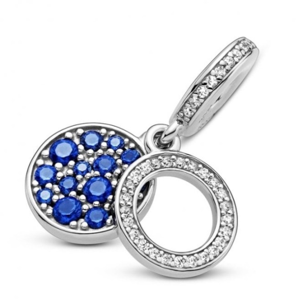 Sparkling Blue Disc Double Dangle Charms Pandora CA