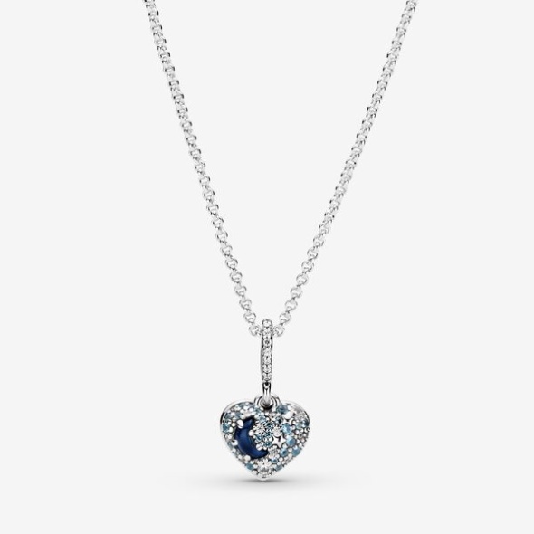 Sparkling Blue Moon Stars Heart Necklace Pandora CA