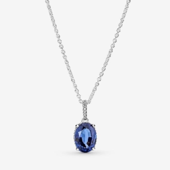 Sparkling Blue Statement Halo Pendant Necklace Pandora CA