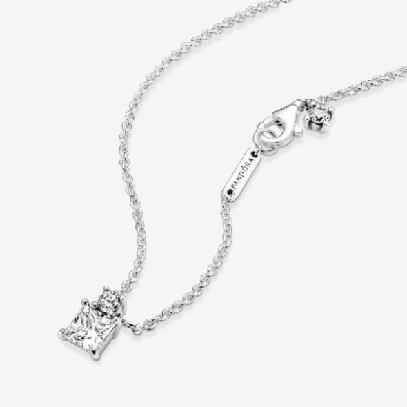 Sparkling Collier Round  Square Pendant Necklace Pandora CA