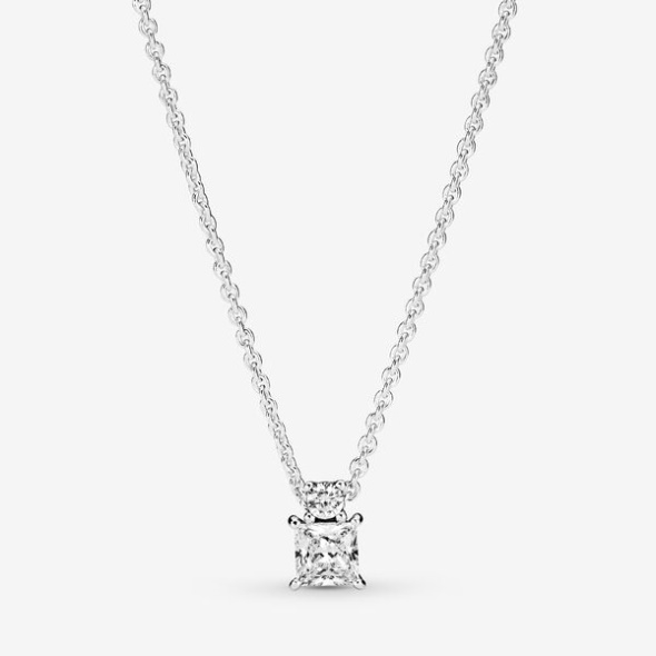 Sparkling Collier Round Square Pendant Necklace Pandora CA