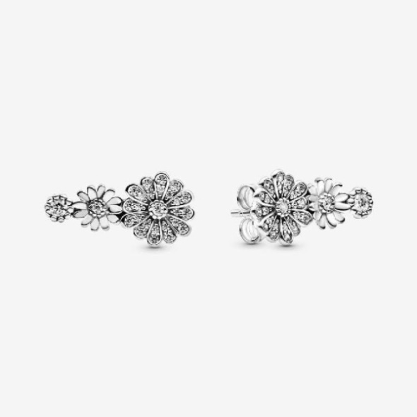 Sparkling Daisy Flower Trio Stud Earrings Pandora CA