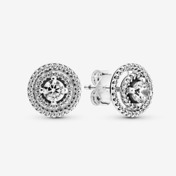 Sparkling Double Halo Stud Earrings Pandora CA