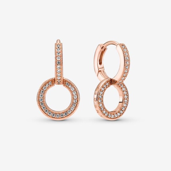 Sparkling Double Hoop Earrings Pandora CA Rose Gold Plated