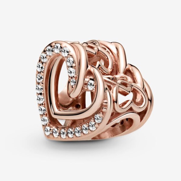 Sparkling Entwined Hearts Charm Pandora CA Rose Gold Plated