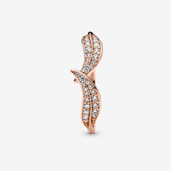 Sparkling Leaves Ring Pandora CA Rose Gold Plated