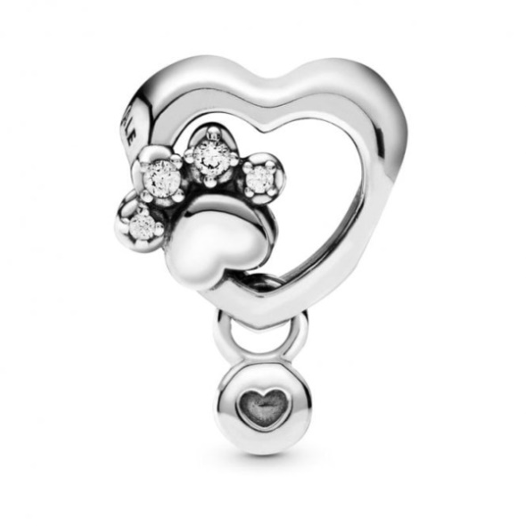 Sparkling Paw Print  Heart Charms Pandora CA