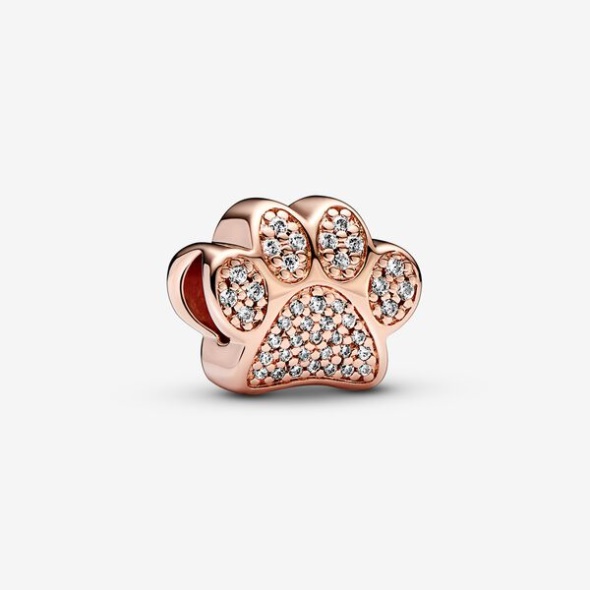 Sparkling Paw Print Charm Pandora CA Rose Gold Plated
